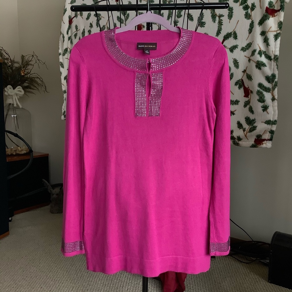 Dana Buchman Pink Bejeweled Sweater